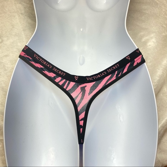 NWT Victoria’s Secret Pink Black Zebra Print Logo Cotton Thong - Picture 11 of 11